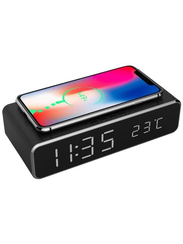 Gembird Digital alarm clock with Qi wireless charging function - Black