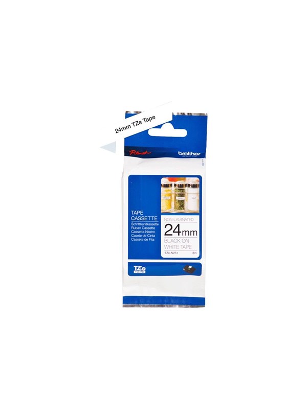 Brother TZe tape 24mmx8m non laminated blck/wht