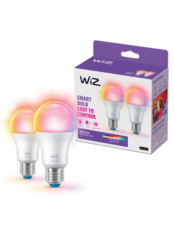 WiZ Color A60 E27 -lamppu, 2 kpl - RGB/16 miljoonaa väriä + himmennettävä valkoinen LED-valo