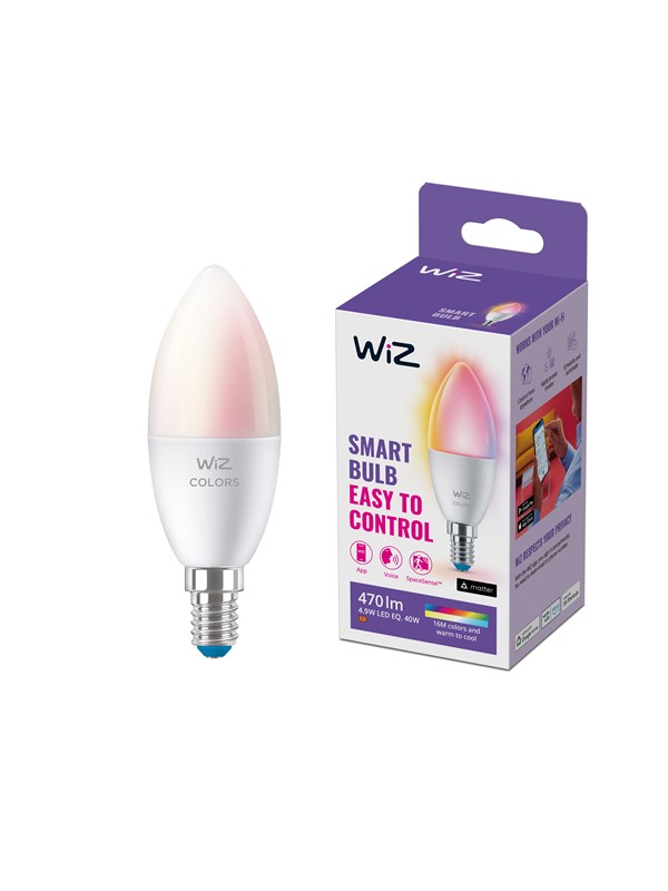 WiZ Color C37 E14 -kynttilälamppu - RGB/16 miljoonaa väriä + himmennettävä valkoinen LED-valo