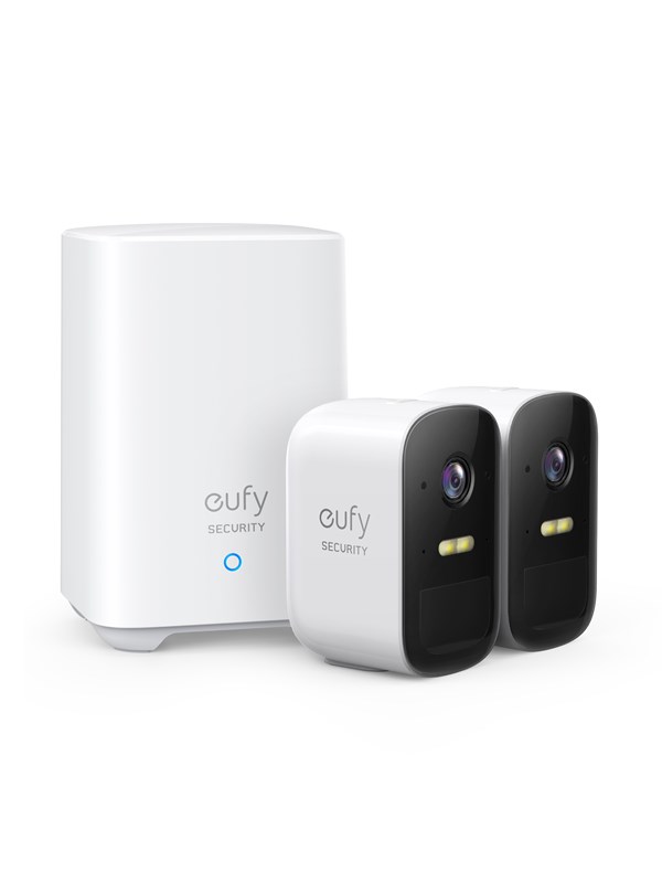Eufy Cam 2C -paketti, jossa on 2 kameraa ja Homebase.
