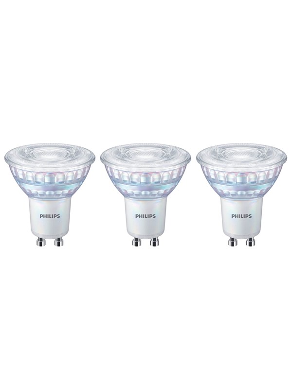 Philips LED-lamppu Valonlähde LED CLA 35W GU10 C90 WW 36D WGD, jossa on kolme SRT6-kiskoa. GU10
