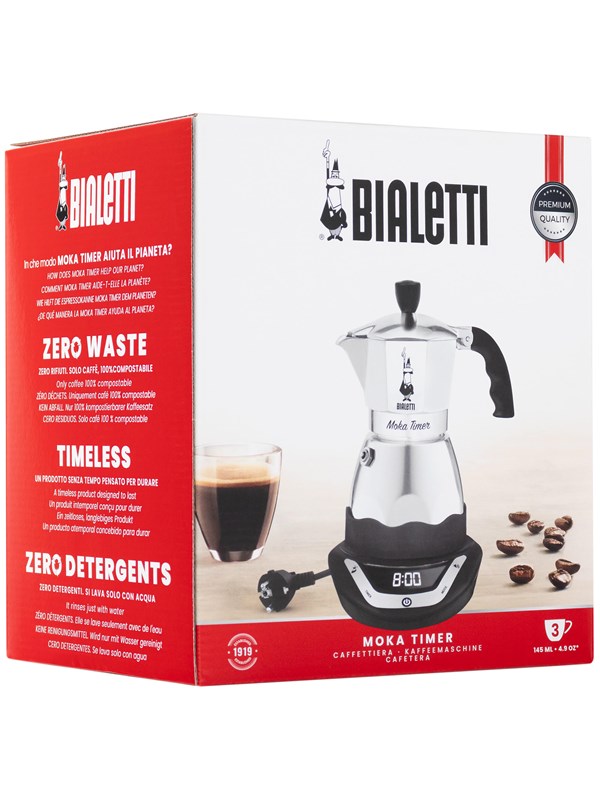 Bialetti Moka Timer, Sähkömokkapannu, Jauhettu kahvi, Musta, Hopea