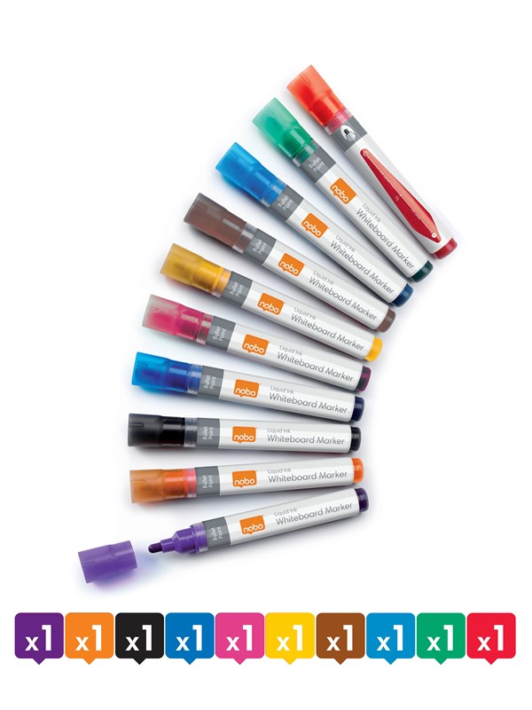 Nobo Liquid Ink™ valkotaulukynät pyöreä kärki 10 kpl Värilajitelma