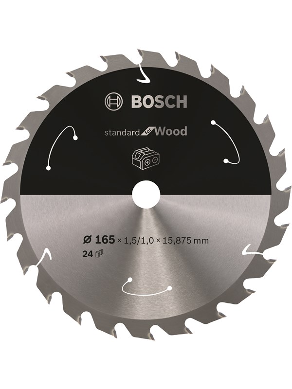 Bosch Standard for Wood -pyörösahanterä johdottomiin sahoihin 165 x 1,5 / 1 x 15,875 T24