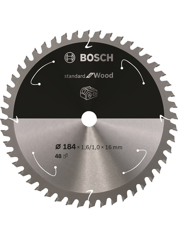 Bosch Standard for Wood -pyörösahanterä johdottomiin sahoihin 184 x 1,6 / 1 x 16 T48