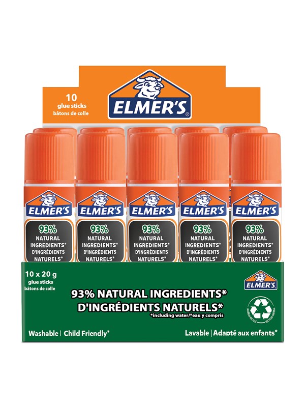 Elmer's ympäristöystävälliset liimapuikot kouluun | Kuivuvat kirkkaiksi | 93 % luonnollisia ainesosia | Pestävä ja sopii lapsille | 20 g | 10 kpl