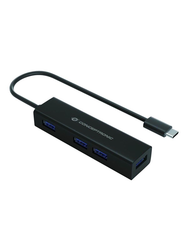 Conceptronic HUBBIES07B - keskusyksikkö - 4 porttia USB hub - 4 porttia - USB 3.2 - Musta