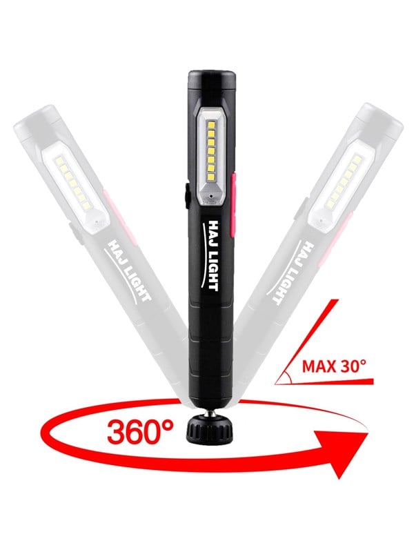 Haj Light Uudelleen ladattava kynävalo 220+80 lumenia Magneetti klipsissä Magneetti pyörivässä jalustassa