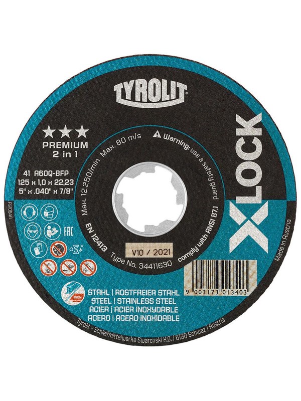 Tyrolit Xlock katkaisulaikka 125x1x22.23/xl a60q-bfp- teräs ja inox