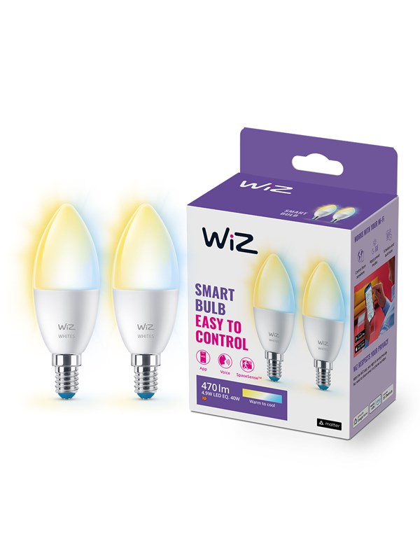 WiZ Tunable C37 E14 -kynttilälamppu, 2 kpl - Himmennettävä valkoinen LED-valo lämpimästä viileään