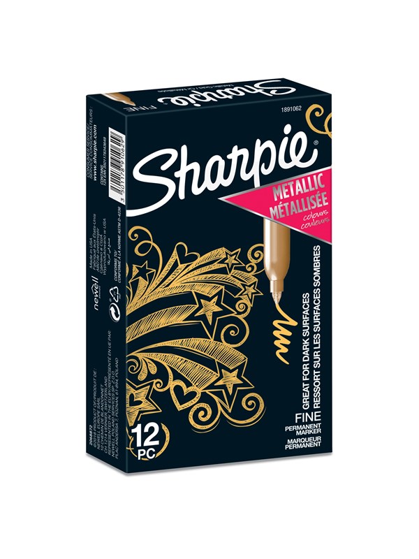 Sharpie Metallinhohtoiset -maalitussit | Kapea kärki | Kulta | 12 kpl