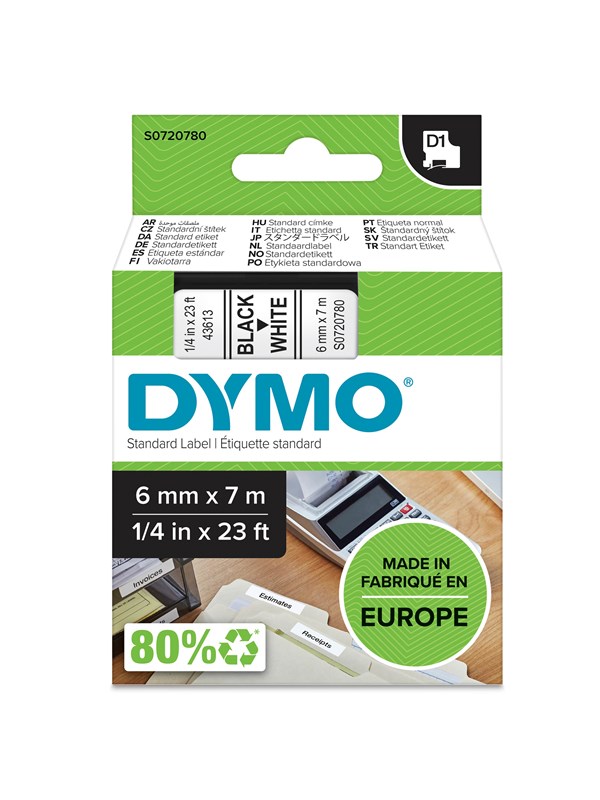 Tape D1 6mmx7m black/white