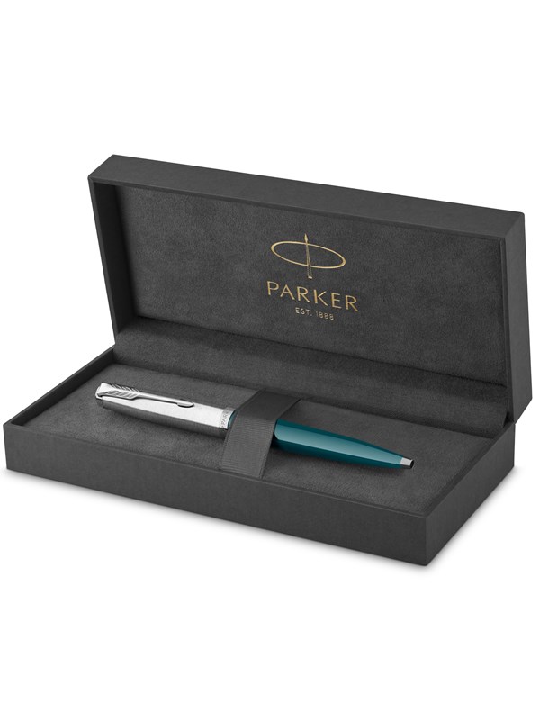 Parker 51 Ballpoint Pen | Teal Blue Barrel with Chrome Trim | Medium Point with Black Ink Refill | Gift Box