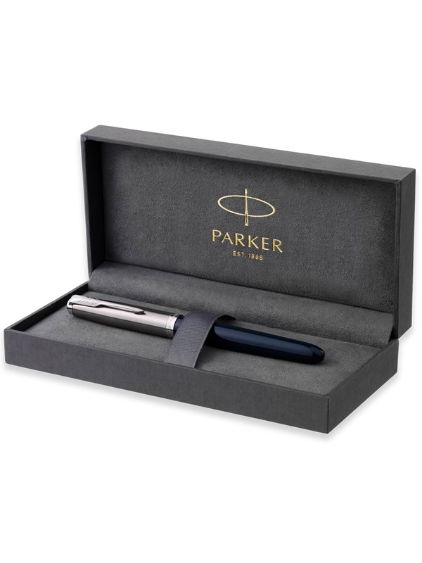 Parker 51 Fountain Pen | Midnight Blue Barrel with Chrome Trim | Fine Nib with Black Ink Cartridge | Gift Box