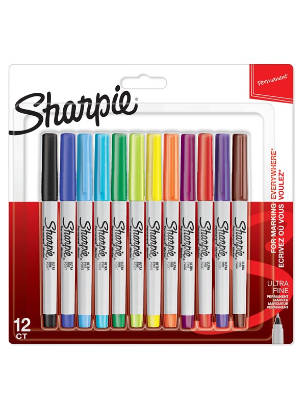 Sharpie -permanenttitussit | Erittäin kapea kärki | Värilajitelma | 12 kpl