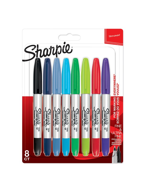 Sharpie Kaksipäiset -permanenttitussit | Kapeakärkiset ja erittäin kapeakärkiset | Värilajitelma | 8 kpl