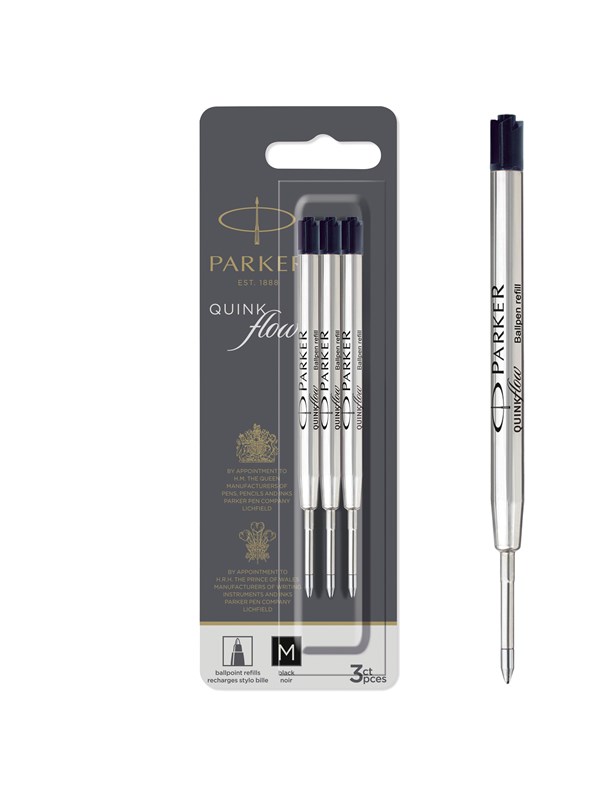 Parker Ballpoint Pen Refills | Medium Point | Black QUINKflow Ink | 3 Count