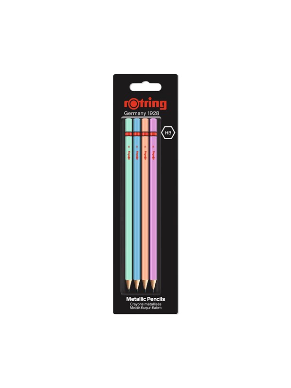 Rotring Woodcase Metallic pencils | HB Lead | Assorted Colours | 4 Count