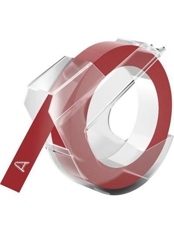 DYMO Aito kohokuviointitarrateippi | 9 mm x 3 m rulla | Valkoinen painatus punaiselle | Itsekiinnittyvä | Embossing Label Makersille | 1 rulla