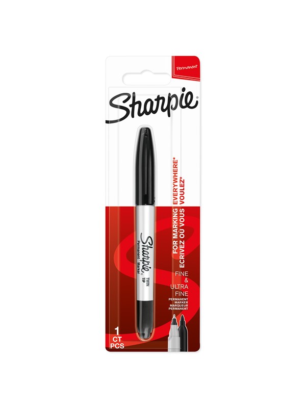 Sharpie Kaksipäinen -permanenttitussit | Kapea ja erittäin kapea kärki | Musta | 1 kpl
