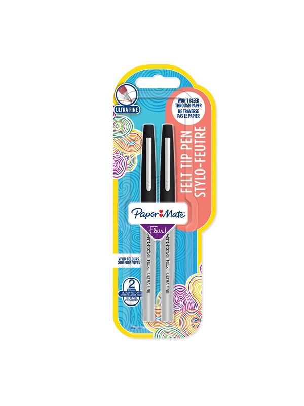 Paper Mate Erittäin kapeakärkiset Flair -kynät | Erittäin kapea kärki (0,4 mm) | Musta | 2 kpl
