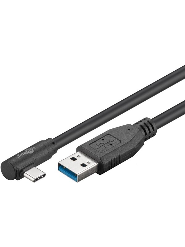 Pro USB-A <-> USB-C - 90° - 0.5m - USB 3.2 Gen 1 - Musta
