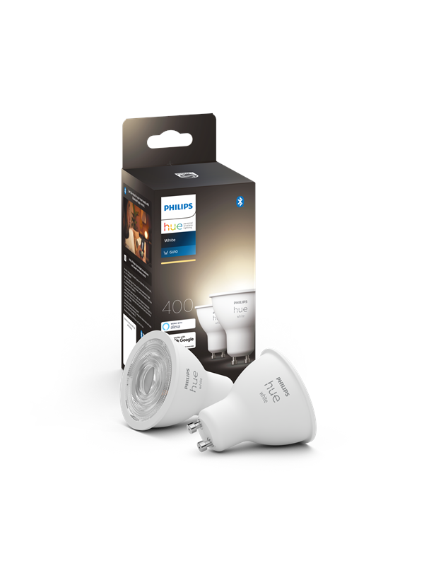 Philips Hue White GU10 -kohdelamppu (2 kpl) - 2 700 K, 400 lm, 4,2 W, Zigbee & Bluetooth, himmennettävä, ohjaus sovelluksessa & puhekomennoilla