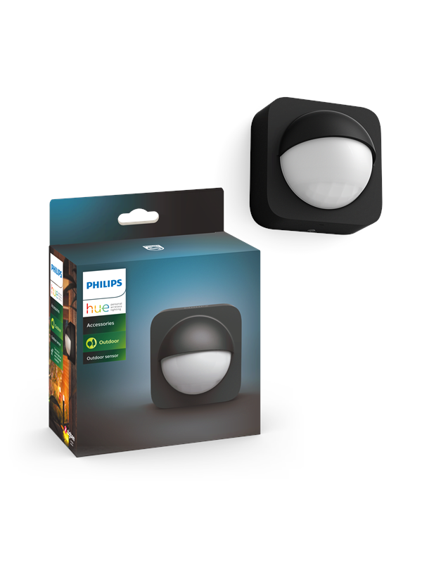 Philips Hue ulkotunnistin - älykäs liiketunnistin ulkokäyttöön, paristokäyttöinen, Zigbee, ohjaus sovelluksessa, säädettävä herkkyys, sijoitetaan seinälle tai kattoon