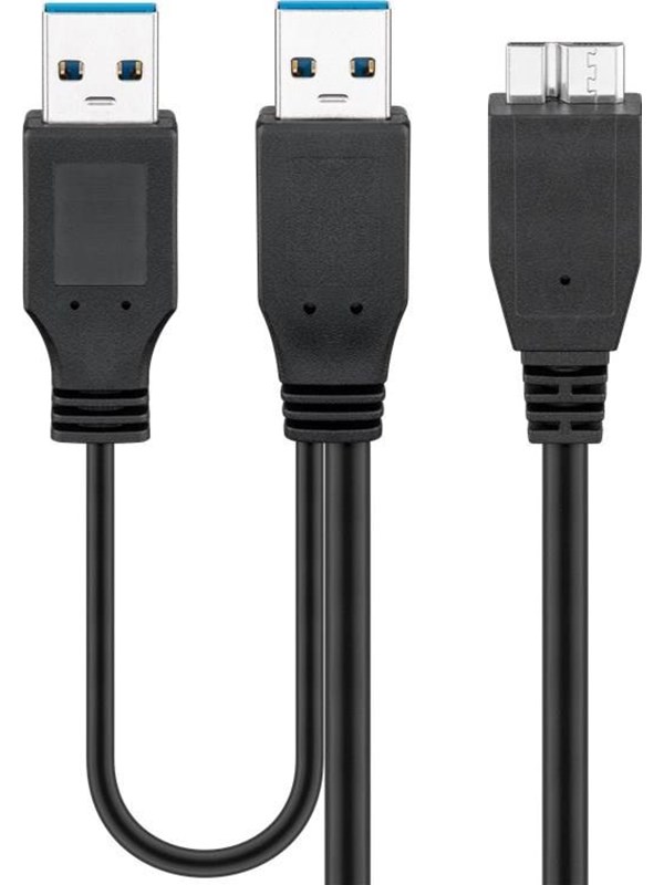 Pro USB 3.0 dual Teho SuperSpeed cable Musta