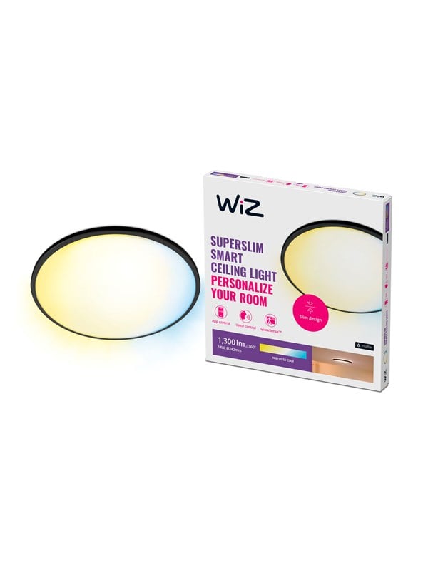 WiZ SuperSlim -kattovalaisin, musta, 14 W, säädettävä valkoinen valo, himmennettävä