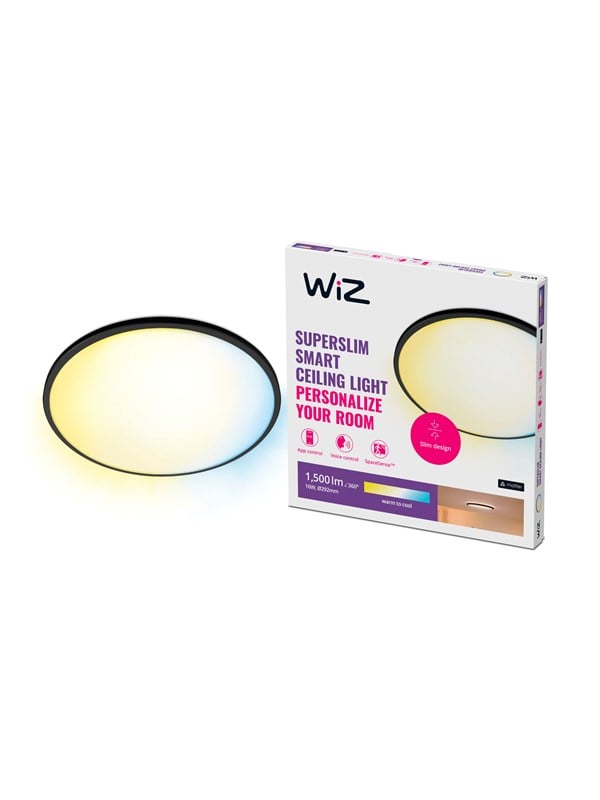 WiZ SuperSlim -kattovalaisin, musta, 16 W, säädettävä valkoinen valo, himmennettävä