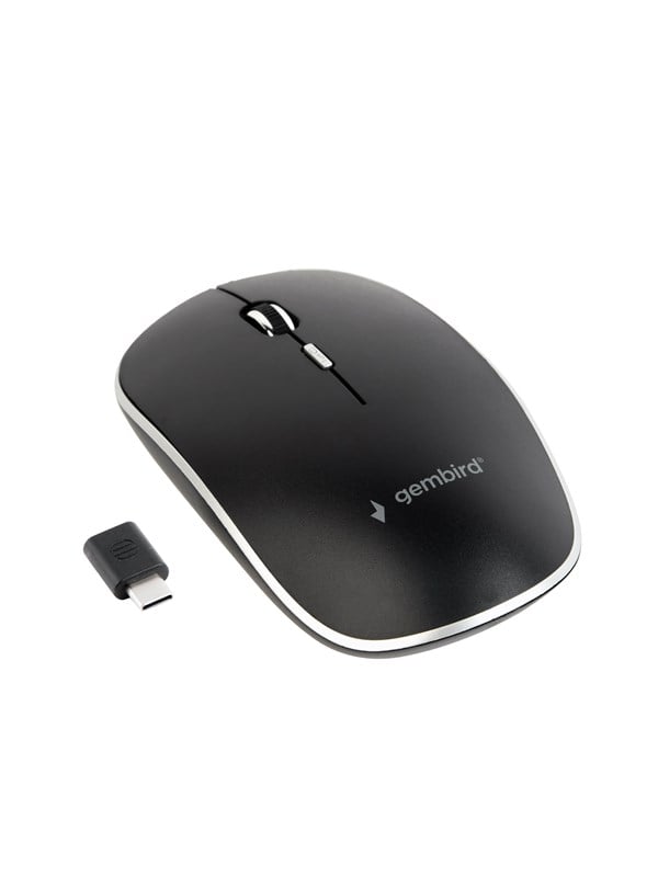 Gembird Silent wireless optical mouse - USB-C receivcer - Hiiri - Optinen - 4 painiketta - Musta