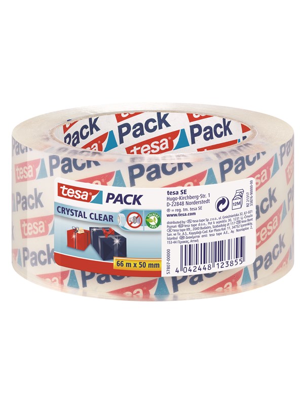 tesa pack Crystal Clear Packaging Tape 66m x 50mm Läpinäkyvä