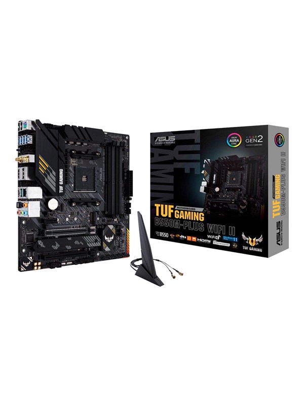 ASUS TUF GAMING B550M-PLUS WIFI II - Emolevy - micro-ATX - Socket AM4 - AMD B550 Chipset - USB-C Gen2, USB 3.2 Gen 1, USB 3.2 Gen 2 - 2.5 Gigabit LAN, Wi-Fi, Bluetooth - sisäinen grafiikka (CPU tarvitaan) - HD Audio (8-kanavainen)