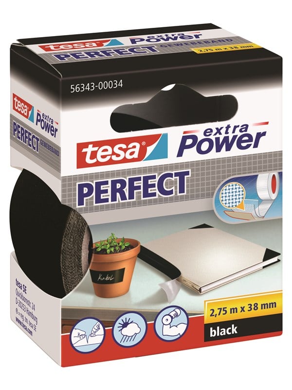 tesa Cloth Tape extra Power Perfect 2.75m x 38mm Black