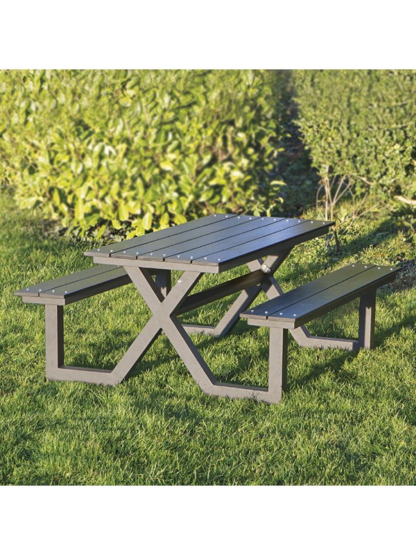 HORTUS Lasten pöytä ja penkki yhdistelmä X-malli musta<br/> nonwood ja antrasiittikehys