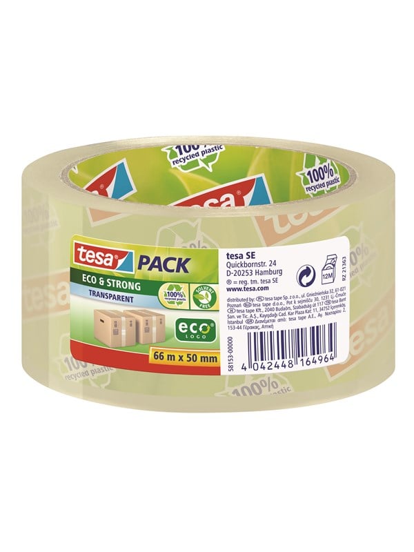 tesa pack eco & Strong Packaging Tape ecoLogo 66m x 50mm Läpinäkyvä