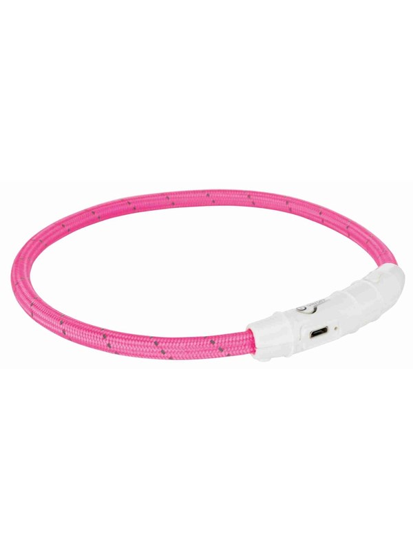 Trixie Flash Light Ring USB Illuminated Dog Safety Collar Pink Size M-L 7mm 45cm