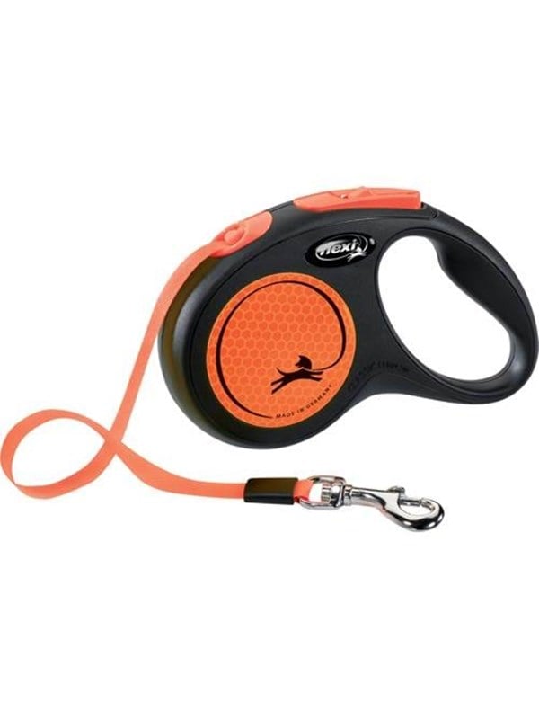 Flexi New NEON - kelatalutin S, 5m 15kg musta/neon oranssi