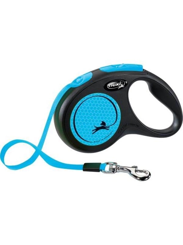 Flexi New NEON - kelatalutin S, 5m 15kg musta/neon sininen