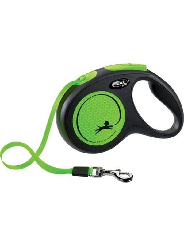 Flexi New NEON - kelatalutin M, 5m 25kg musta/neon vihreä