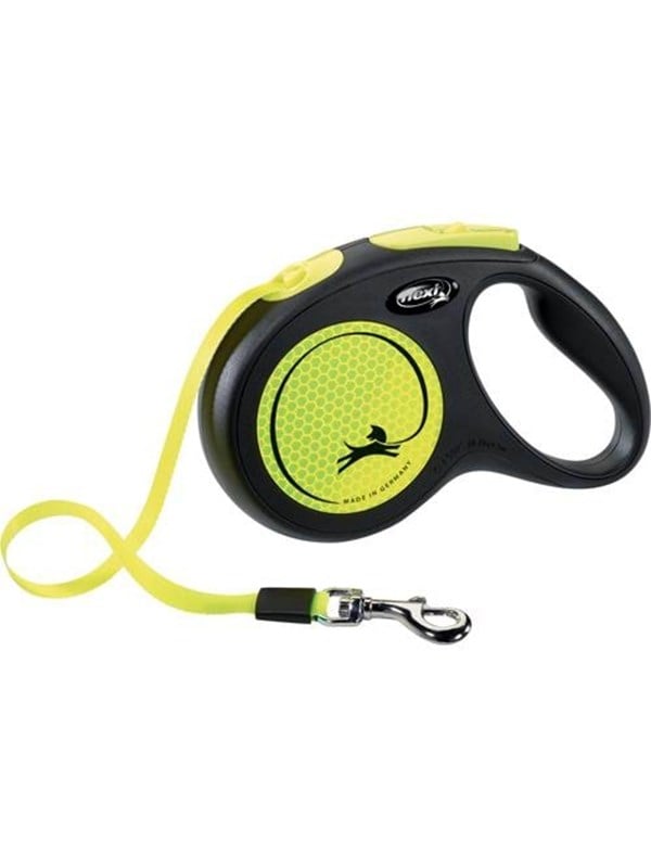 Flexi New NEON - kelatalutin M, 5m 25kg musta/neon keltainen