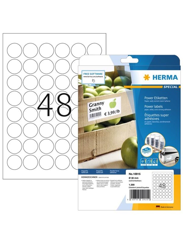 HERMA Labels A4 Ø 30 mm Round Valkoinen 1200pc