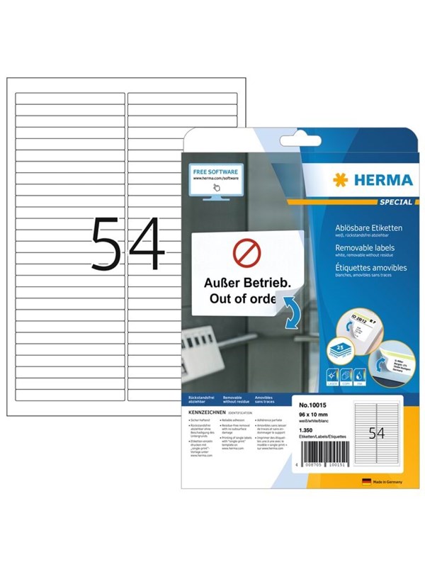 HERMA Removable inscription strips A4 96 x 10 mm Valkoinen Movables® technology