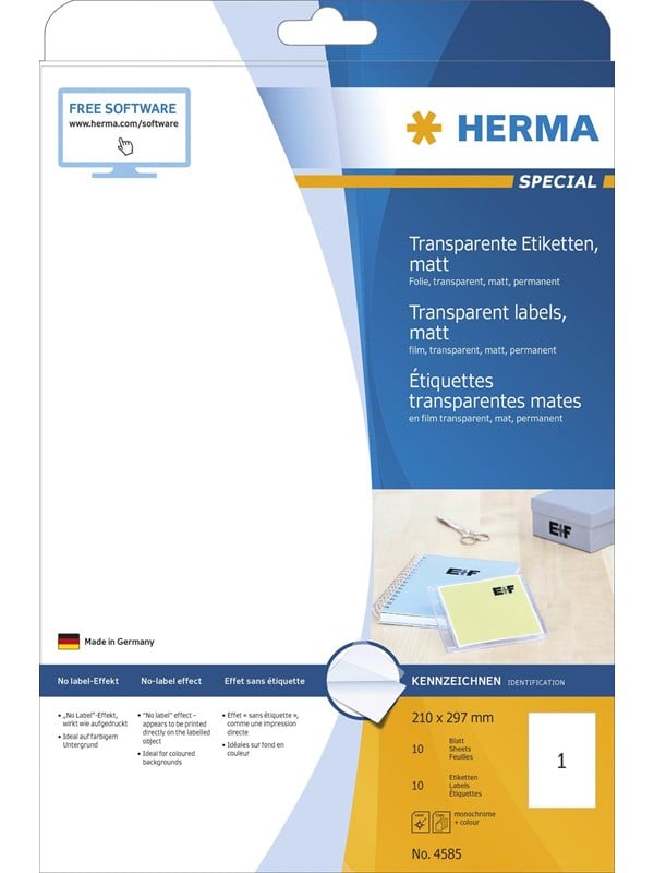 HERMA Läpinäkyvä film labels matt A4 210 x 297 mm weatherproof permanent adhesion