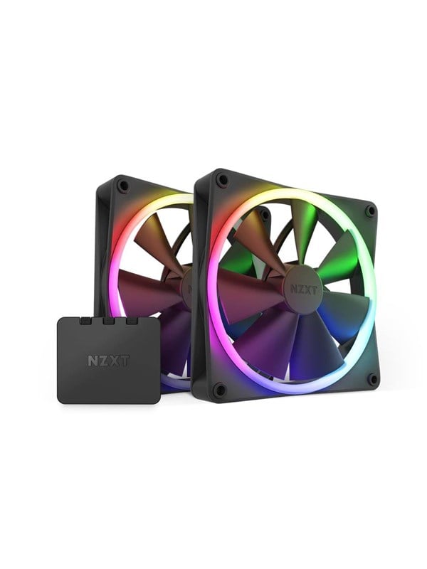 NZXT F140 RGB 2-pack & RGB-ohjain - Musta - Kotelotuuletin - 140mm - Musta RGB LED valolla - 33 dBA