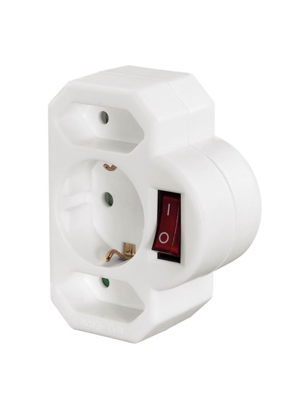 Hama Multi-Plug 3-Way 2 Euro/1 Earthed Socket Switch white