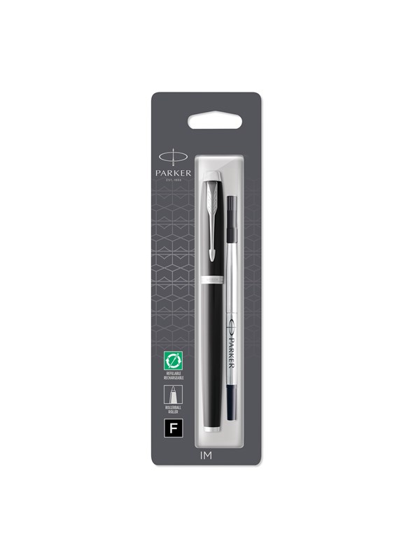 Parker IM Rollerball Pen | Black Lacquer with Chrome Trim | Fine Point Black Ink