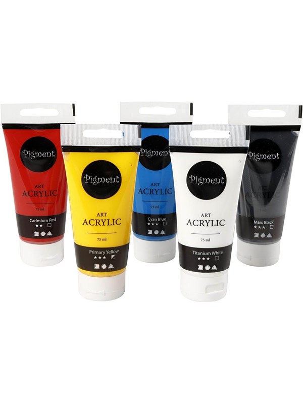 Creativ Company Pigmentti taideakryylimaali perusvärit 5x75ml
